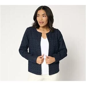 Susan Graver Jacquard Denim Jacket Dark Wash Large A681007